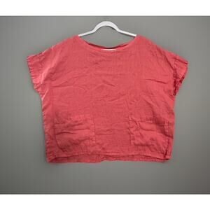Match Point Boxy Crop Linen Top Coral‎ Minimalist Quiet Luxury Women’s Small